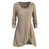 Plus Size Women  Long Sleeve Solid Botton Pachwork Asymmetric Tops Sweater