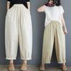 Sommerlich Literarisch Retro Baumwolle Einfarbig Lässige Hose Damen Hochtailliert Scheibenverschluss Locker und Dünn Puffhose