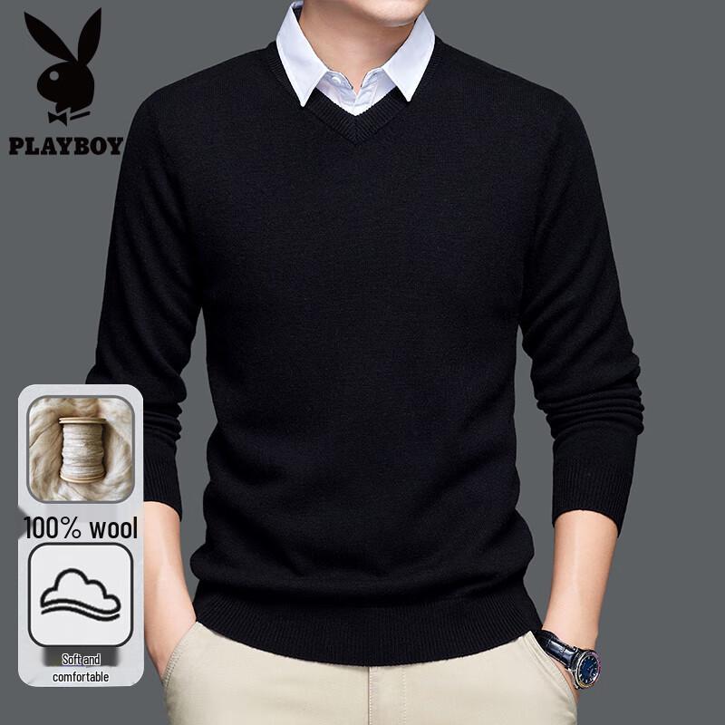 Playboy Men s Thick Warm V-Neck 100% Wool Sweater 2XL
