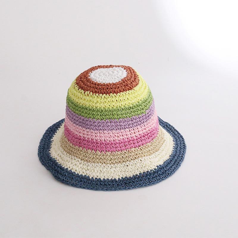 Women's Spring and Summer Korean Style Fashionable Colorful Pure Hand Crocheted Woven Fisherman Hat Vacation Foldable Sun Protection Sunshade Hat