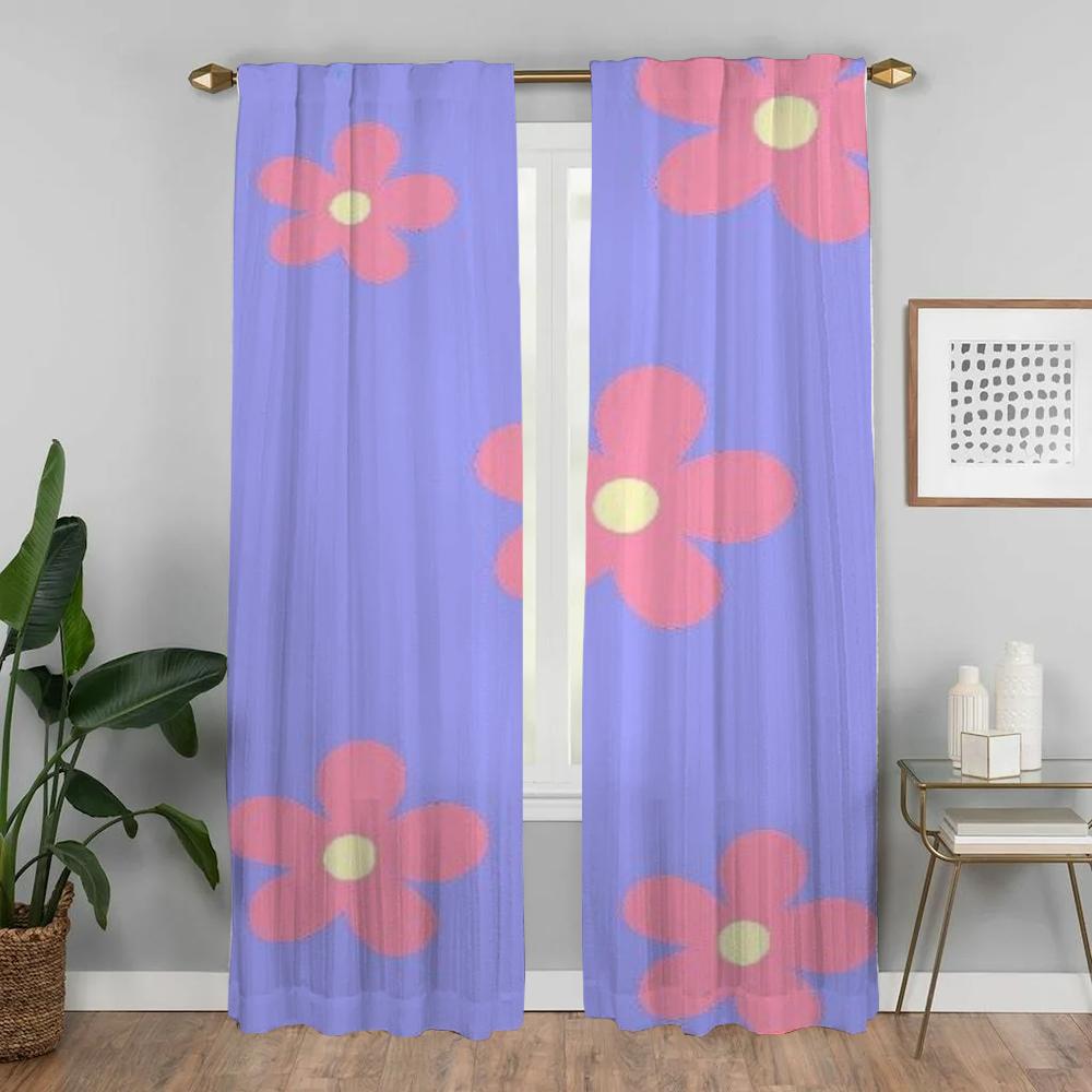 Bug Resistant Curtains Living Room Curtain Cute Flowers Partition Shades Home Interior Tulle Bedroom Set Of 2 Made Polyester Washable Ready