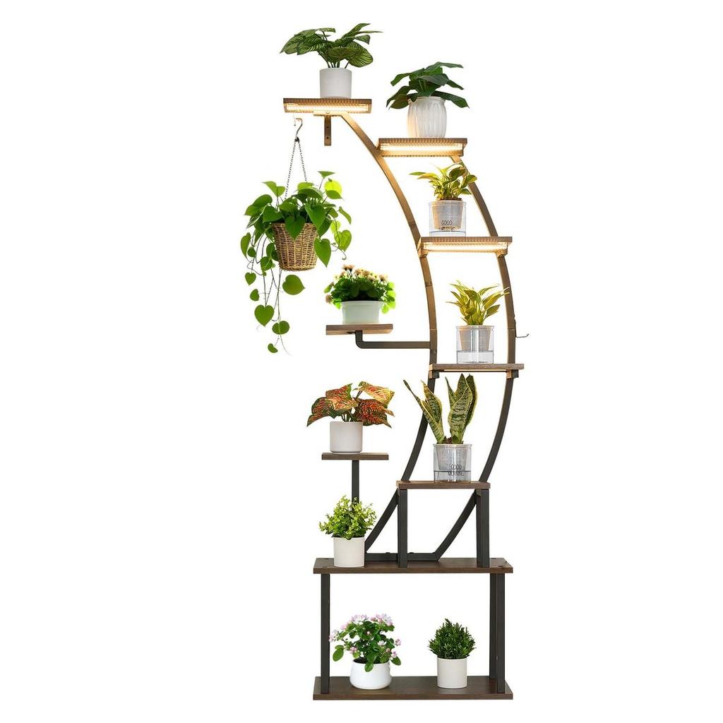 Plant Stand Indoor with Grow Lights, 160cm Tall 9-Tier Lighted Plant Shelf, Metal Corner Plants Holder, 3 Timer & 10 Brightness, Curve-Shaped Flower
