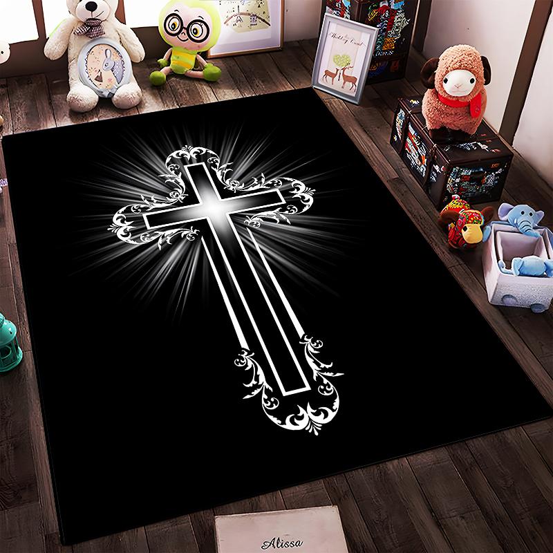 Decorative Cross with Radiant Glow: Non-slip Rug Suitable for Living Room and Bedroom Sofas