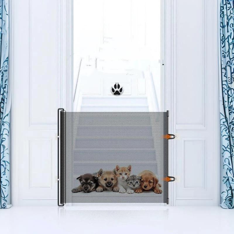 Retractable Pet Gate Screen Door-Stair Gates For Dog Cat Portable Dog Gates With Reinforced Strip Design To Prevent Crawling