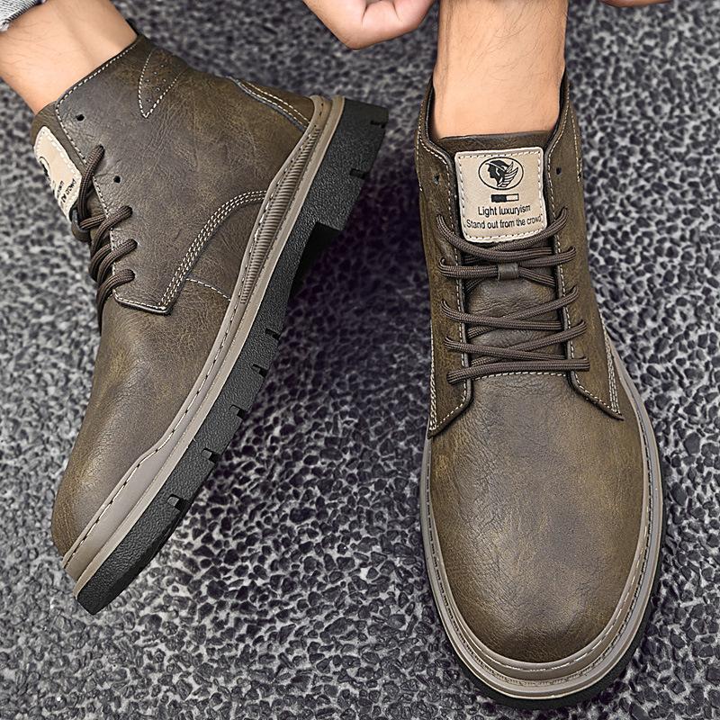 Men's Genuine Leather Martin Boots, Large Size, Soft Sole, Outdoor Work, Retro Plus Velvet, Warm, High-Top.