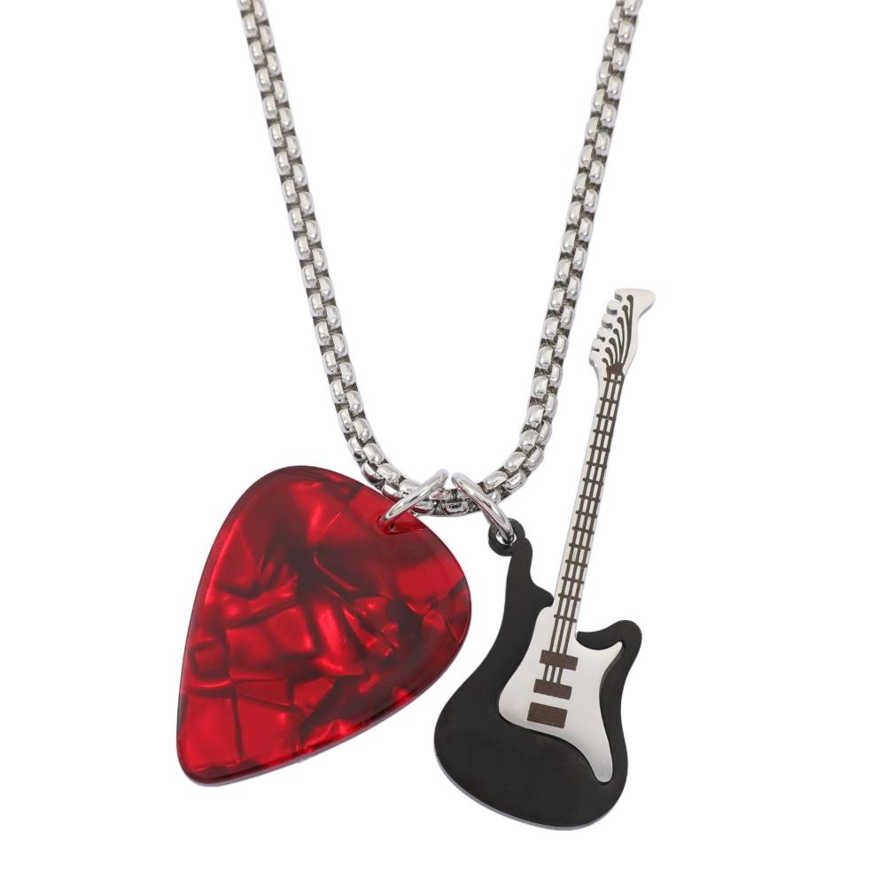 Titanium Steel Punk Guitar Chain Choker Trendy Hip-hop Guitar Pendant Necklace Vintage Electric Guitar Sweater Chain
