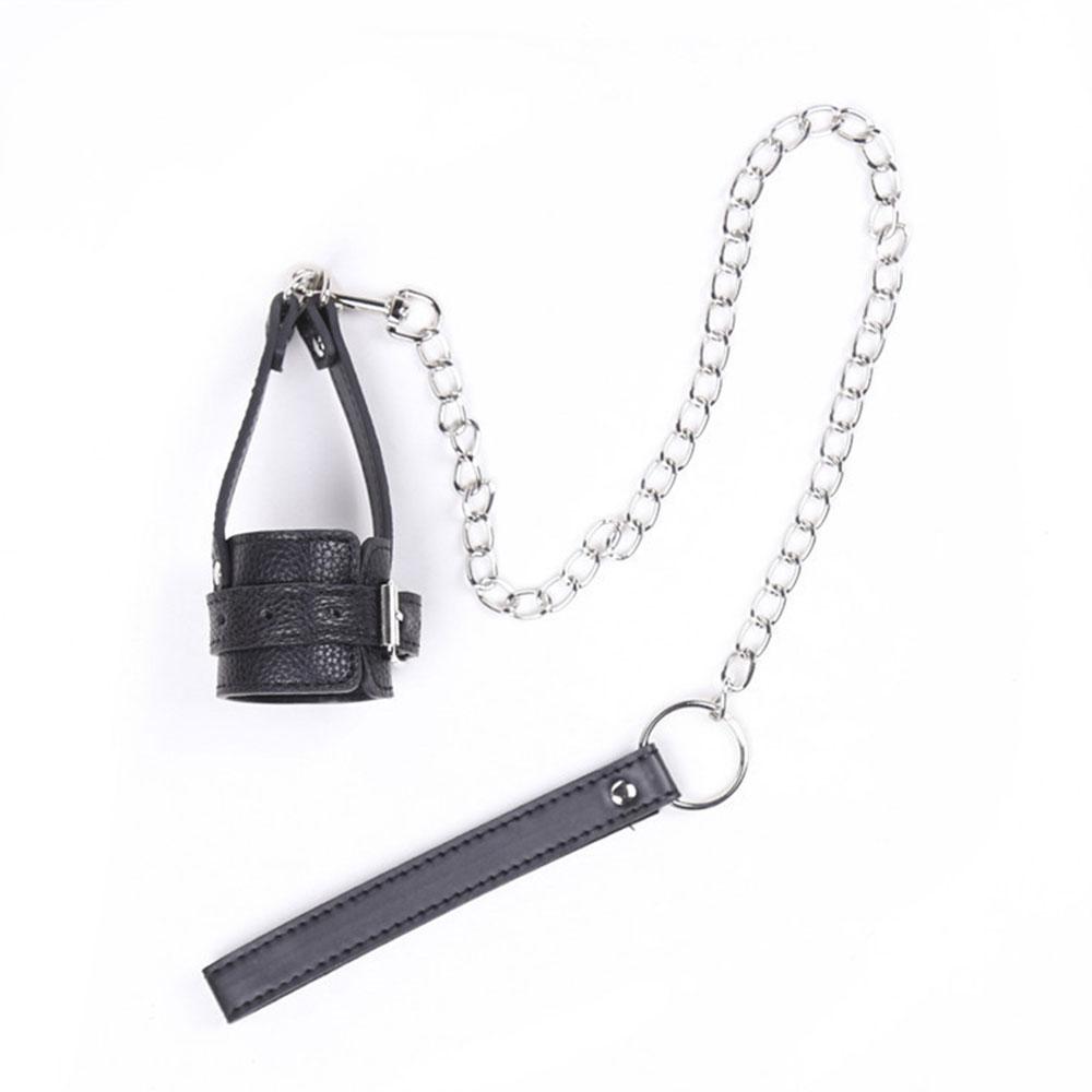Leather Ball Stretcher with Leash Tug Down Scrotum Penis Ring Chastity Cock Cage BDSM Sex Toys For Men Discreet Shipping