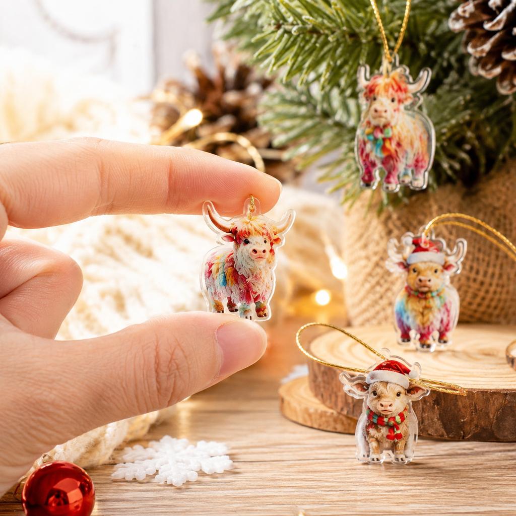 Cow Christmas Countdown 2D Flat Pendant Ornament Set