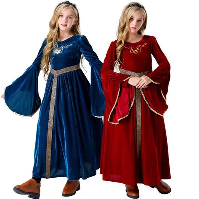 Retro Palace Ball Trumpet Sleeve Halloween Costume for Kids - European Medieval Cosplay Outfit for Performances
