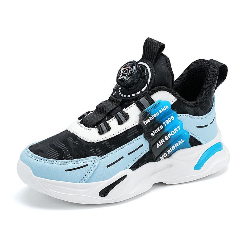 Boys' and Girls' 2025 New Style Waterproof Leather Running Sneakers with Rotating Button