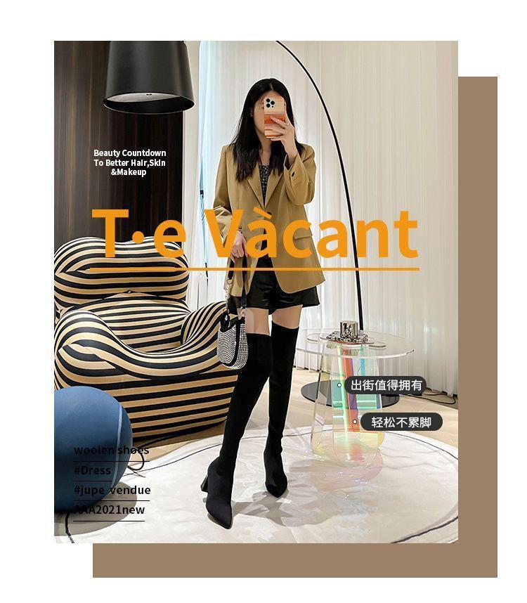 Over-knee boots for women, new elastic boots in autumn and winter 2025, pointed thick-heeled high boots for women, high-heeled boots for women