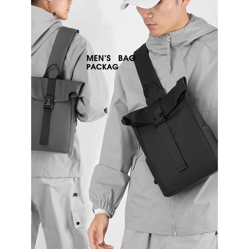 Schoolbag1011 New Leather Film Breast Bag Men's Waterproof Business Shoulder Breast Bag Hong Kong Style Fashion Casual Flat Bag Crossbody