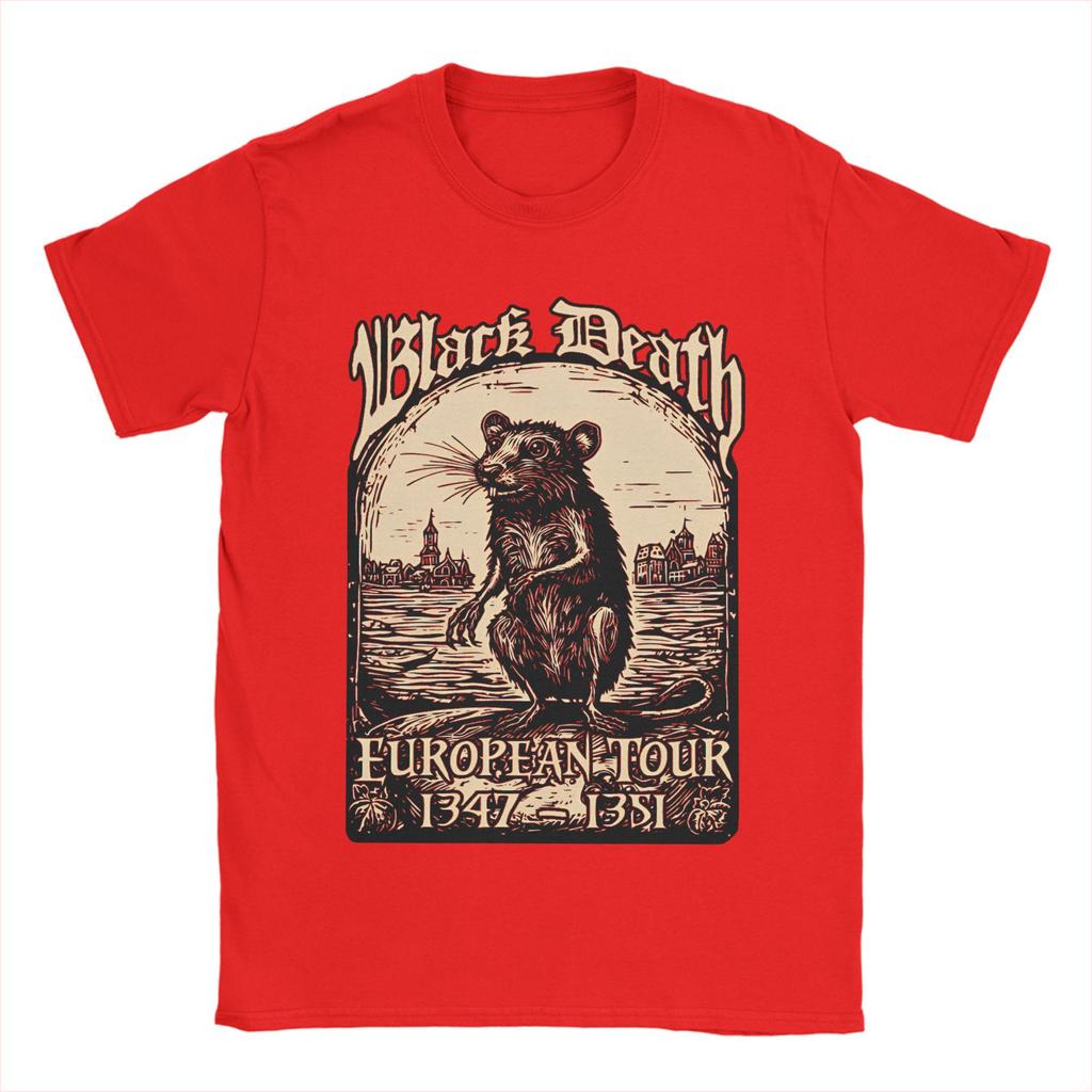 Bubonic World Tour T Shirts Men's Cotton Funny T-Shirt Round Collar Black Death European Tour Tees Short Sleeve Clothing