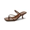 Fashion French Thin Strap Square Head High Heel Sandals Thin Heel 2025 New Summer Soft Leather Toe Temperament Kitten and Cool Slippers