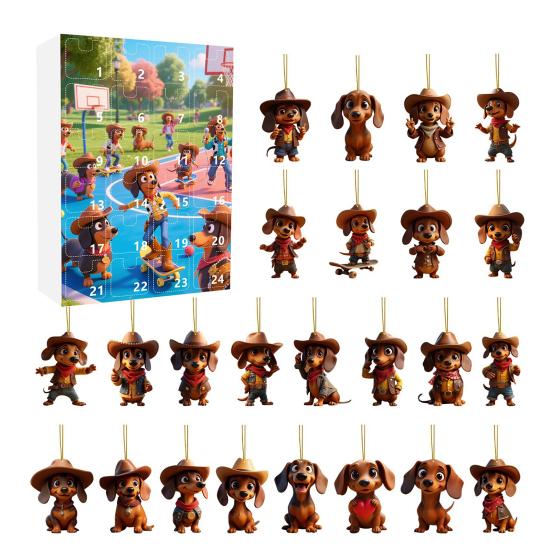 Dachshund Dog Advent Calendar 2025 24 Days Christmas Countdown Calendar with 2D Acrylic Hanging Dachshund Ornaments for Xmas Tree Decor
