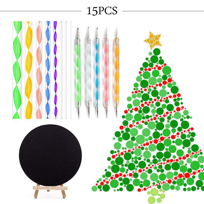 16dílná sada tečkovacích nástrojů na mandaly: Šablony, tečkovací tyčinky a pera pro stříkání a rock art