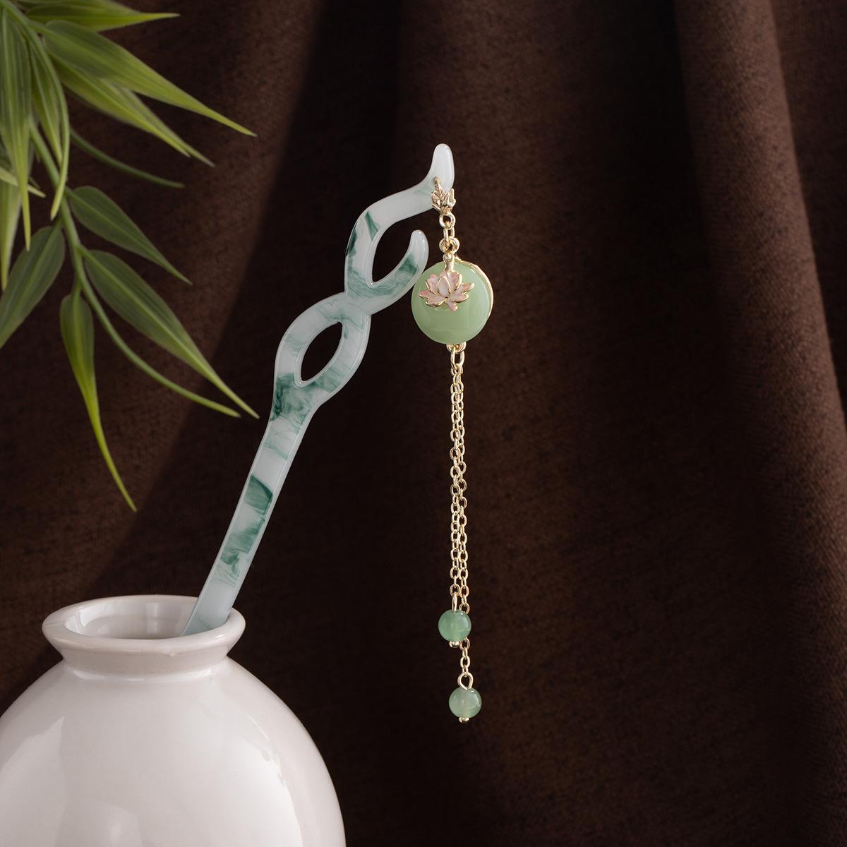 

National Style, Cold, Advanced Sense, Fringed Hairpin, Antique Green, Smudged Step Butterfly Gourd Pendant, Hair Accessories