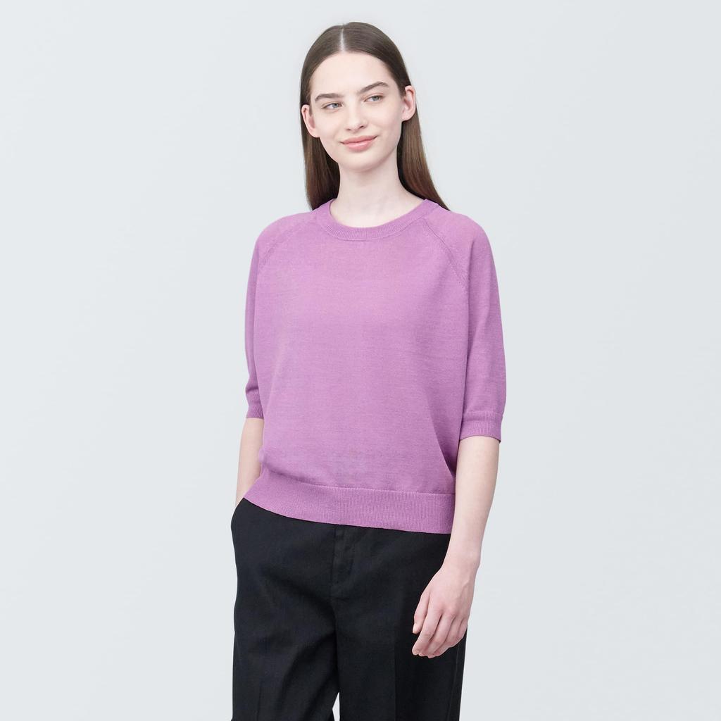 MUJI UV-Schutz Hanfmischung Rundhals Halbarm Pullover BA1OIA4S Pink S Damen Damen Damen