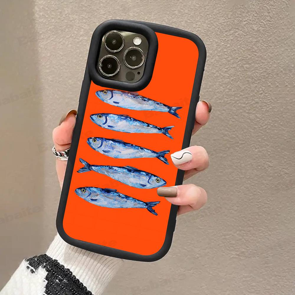 

Fish Funny Sardines For iPhone 17 Pro Max 16 15 14 13 12 11 Plus Black Soft Phone Cover iPhone 17 Pro