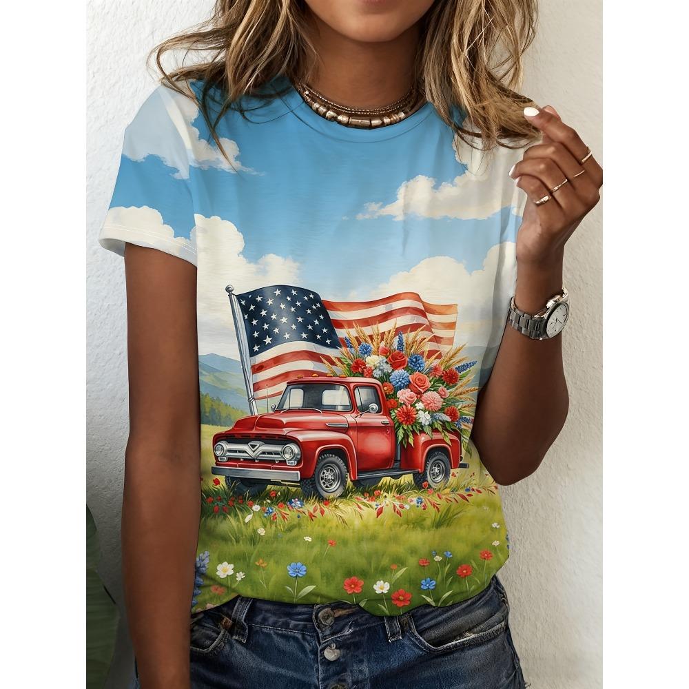 Summer Fashionable Retro Colorful Cartoon 3D Pattern T-shirt Comfortable Oversized Breathable Leisure Versatile Women's T-shirt