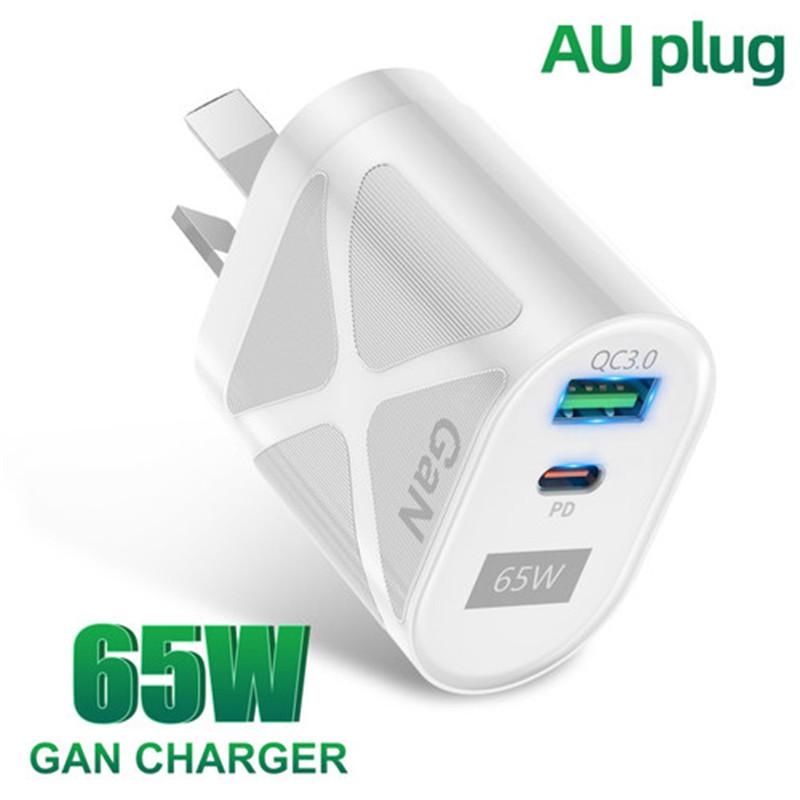 65W GaN USB C Charger Quick Charge KR AU EU US UK Plug PD USB-C Type C Fast Charger For iPhone 15 Xiaomi SamsungS22 Macbook