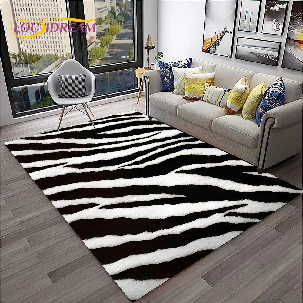Black White Colorful Zebra Stripe Pattern Carpet Rug for Home Living Room Bedroom Sofa Doormat Decor,Area Rug Non-slip Floor Mat