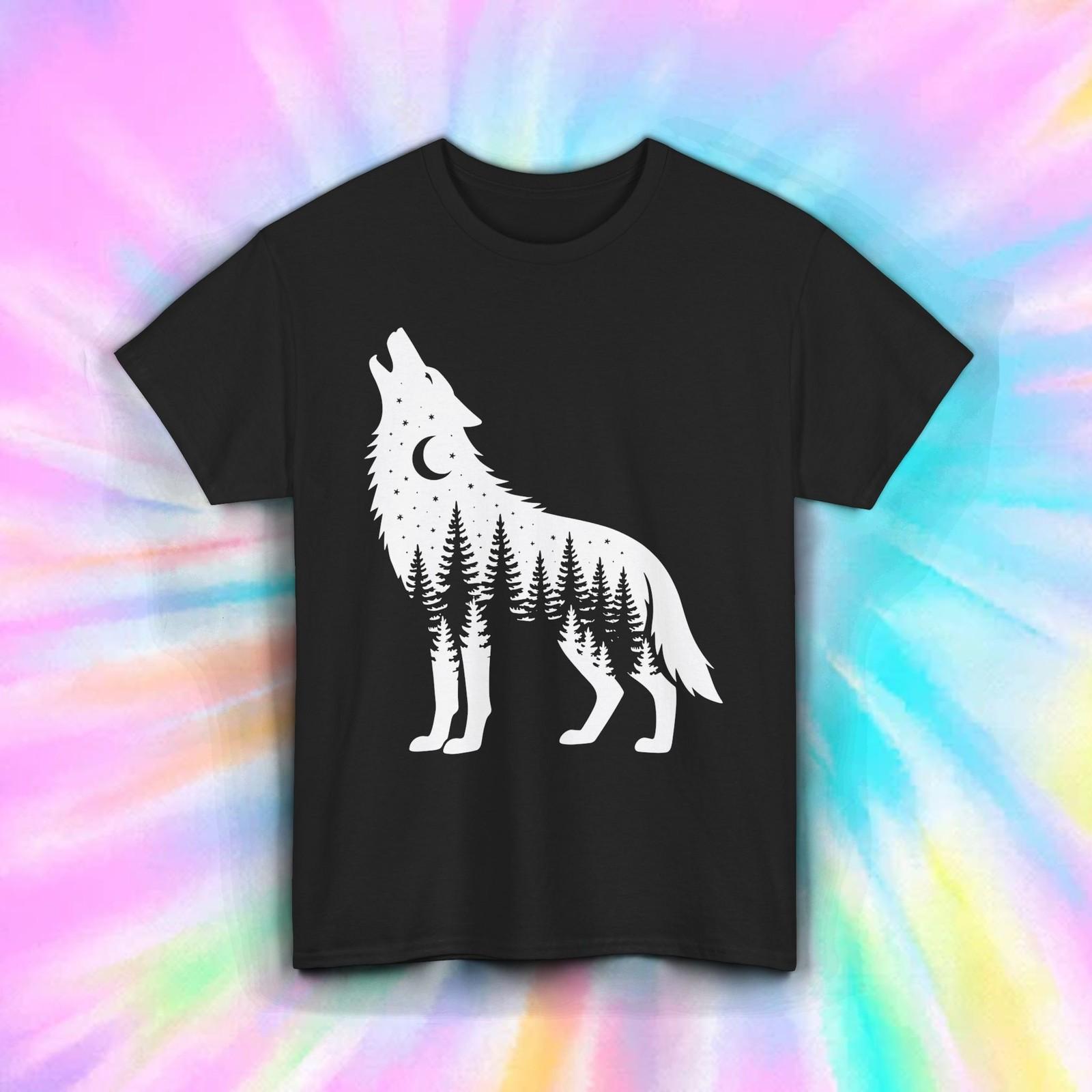 Wolf Shirt Howling Moon Forest Night Nature Wilderness Graphic Tee S-5XL S