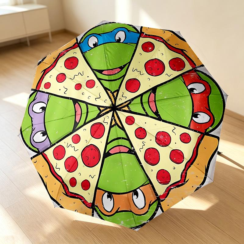 Pizza Party 8 Ribs 3Fold Black Glue Uv Protection Umbrella Sun Protection Rainproof Compact Folding Umbrella For Travel Daily Use C923562