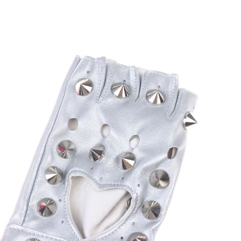 Stage Performance Leather Women Man Half-Finger Rivet Gloves Nightclub Dance Fashion Punk Hip-Hop Half Finger Mittens