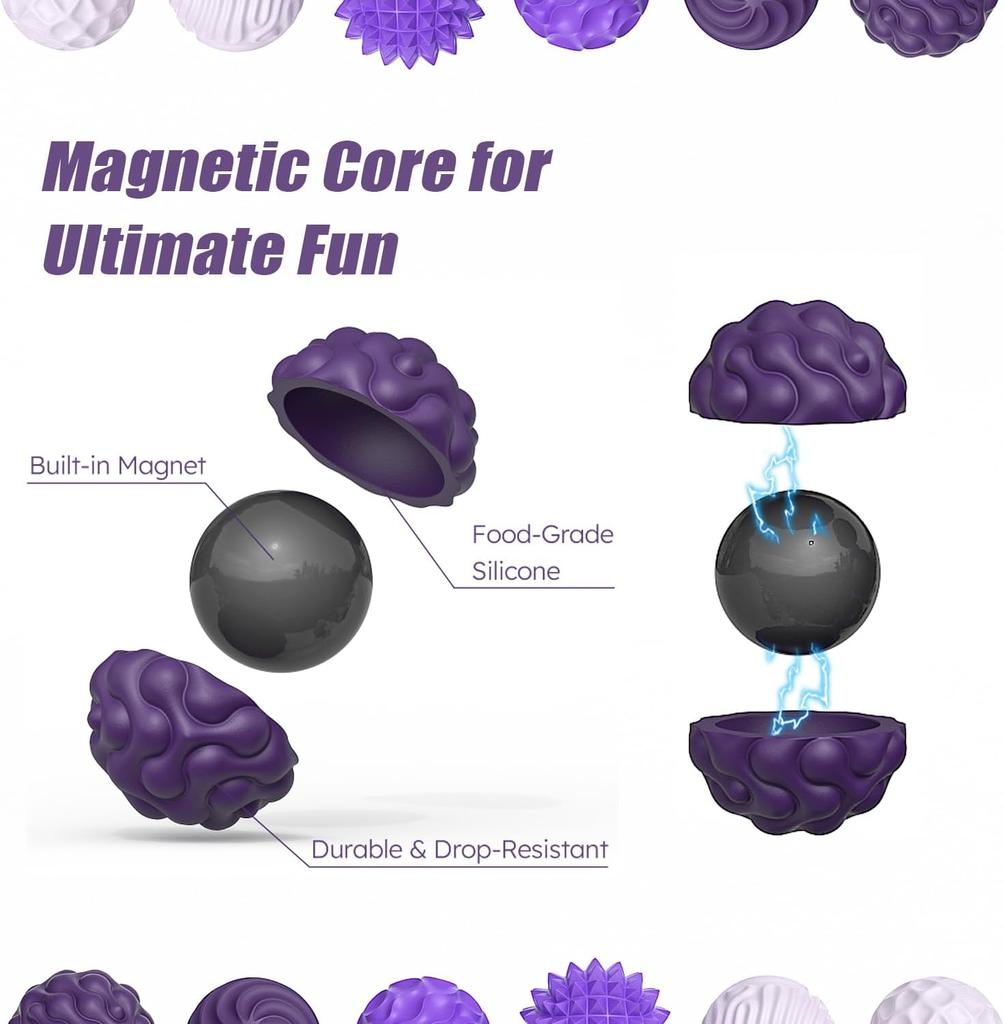 6/12pcs Magnetic Sensory Fidget Ball Toy, Attracting Stress Ball with Silicone Shell for Adults and Teens, Peace of Hands