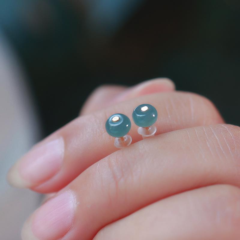 A-Grade Natural Jade Ice-Type Blue Water Stud Earrings with 14k Gold-Plated 925 Sterling Silver