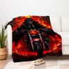 "Skull Biker with Fiery Background Wall Art Print"Blanket Flannel Throw Blanket for Sofa, Bed, Travel, Camping, Office, Couch, Chair, And Be