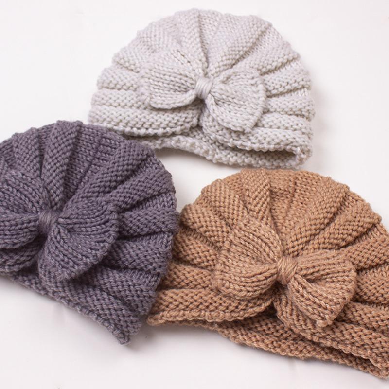 Autumn and Winter New Baby Bow Hat, Children's Knitted Warm Wool Hat, Baby Fetal Hat