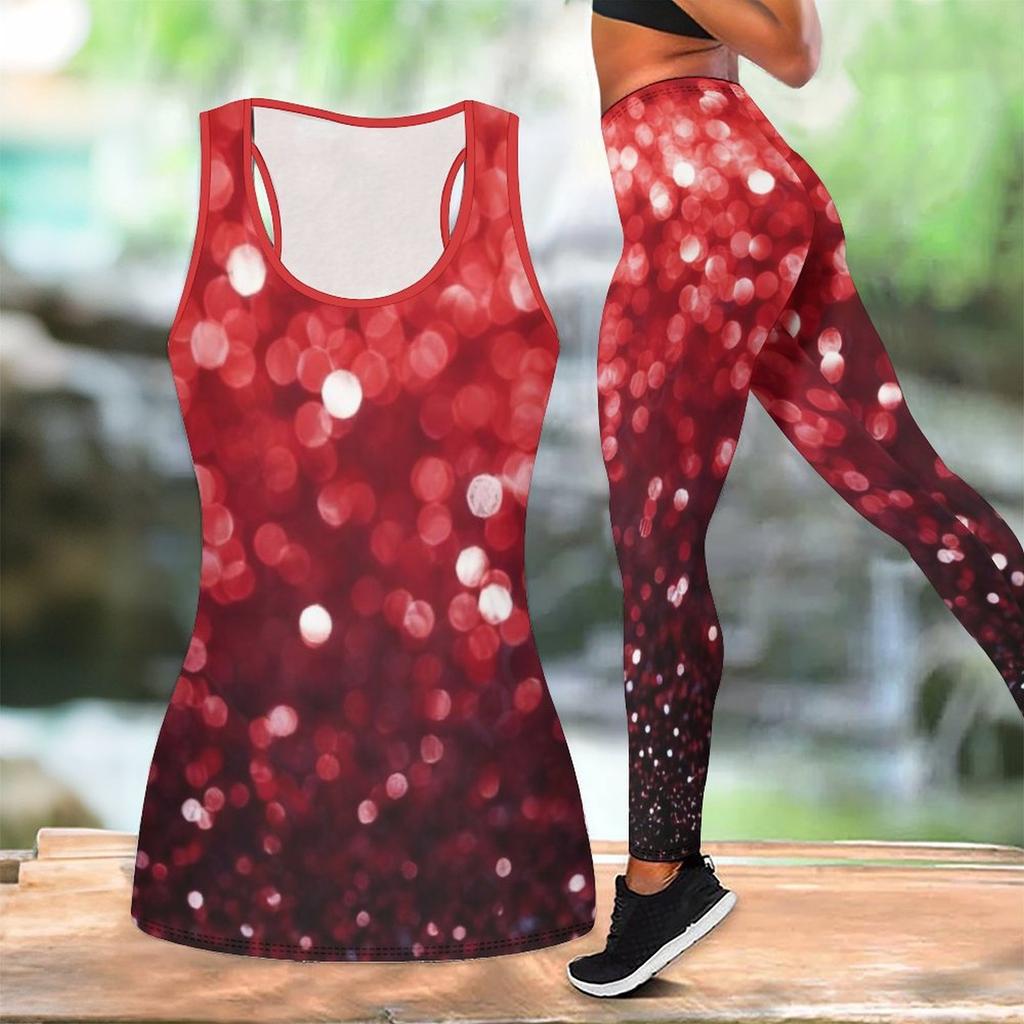 Completo Yoga Stampato a Forma di Cuore per Donna Moda Leggings da Allenamento Fitness Sportivo Set Yoga Casual Tuta Sportiva Esclusiva per San Valentino