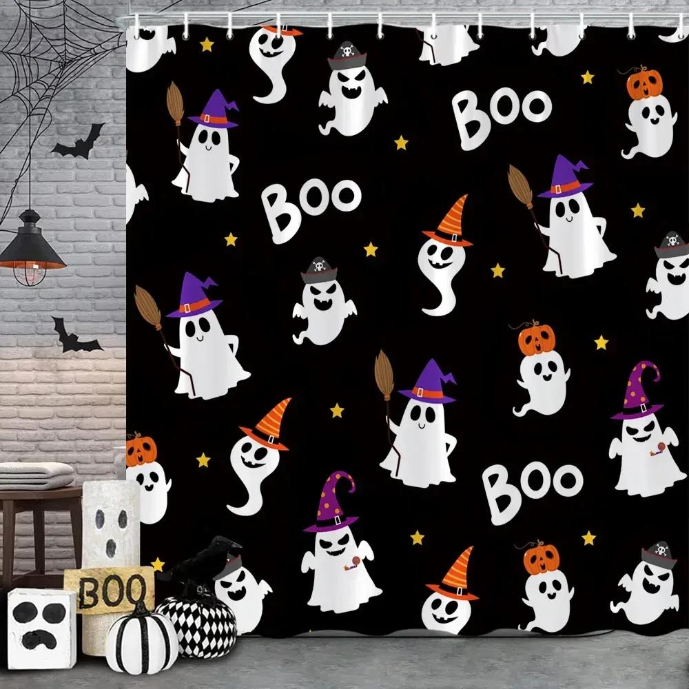 Perdea de duș de Halloween Liliac Negru Model Înfricoșător de Halloween Perdea de Duș Înfricoșător Liliac Perdea de Baie Decor Baie cu Cârlige