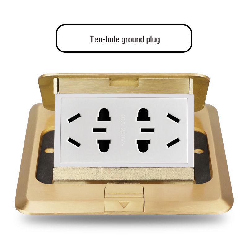 Waterproof Concealed Stainless Steel and Copper Pop-Up Floor Socket with 5 Power and 10 Network Ports