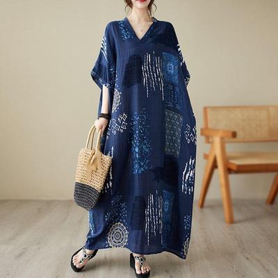 Short Sleeve Plus Size Cotton Vintage Floral New In Dresses for Women Casual Loose Maxi Long Summer Dress