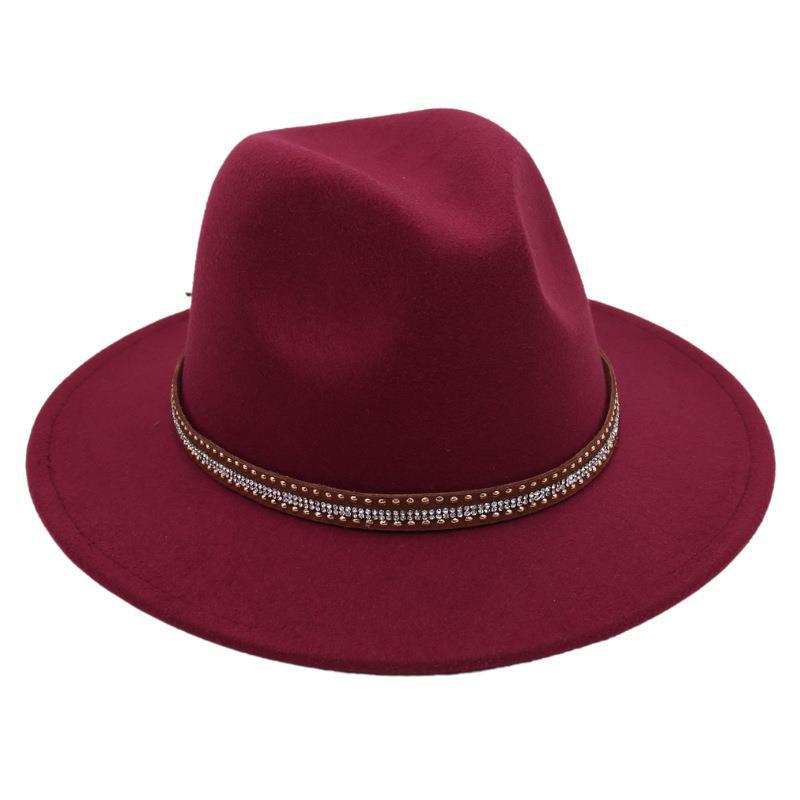 Tibetan Style Top Hat Temperament Jazz Hat British Elegant Felt Hat Big Brim Rivet Woolen Hat Men And Women