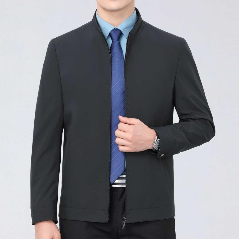 Casual Jacket for Middle-aged Men with Lapels, Spring and Autumn Mulberry Silk Thin Section, Middle-aged and Elderly Dad Wear Leadership Jackets