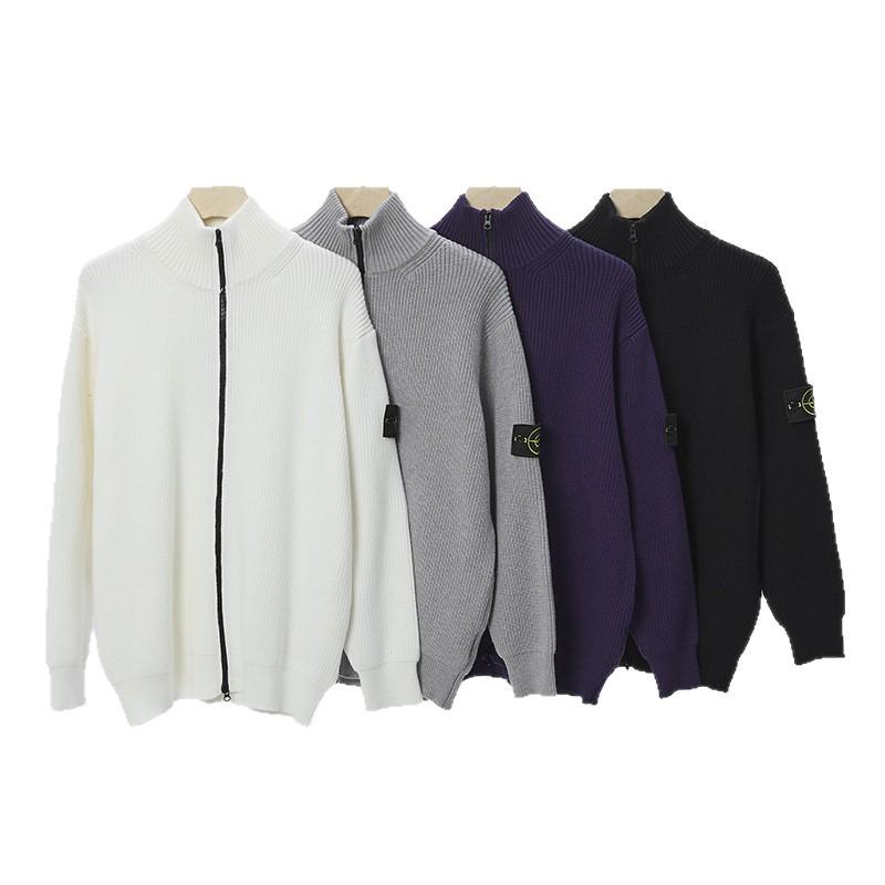 STONE Uniszex Cipzáras Kardigán Álló Galléros Jelvényes Kötött Pulóver Őszre/Télre