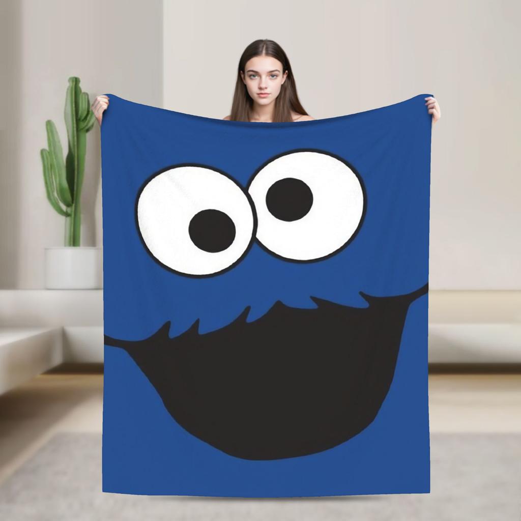 Cookie Monster Sesamets Knitted Blanket Flannel Throw Blanket Bedroom Sofa Printed Ultra-Soft Warm Bedspreads