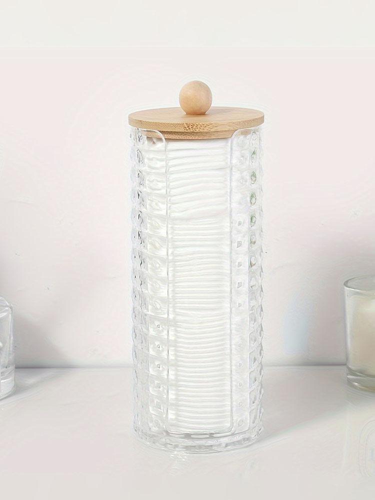 Acrylic Makeup Cotton Pad Holder, Clear Diamond Pattern Cotton Pads Organizer Dispenser Bathroom Jars for Round Cotton Display