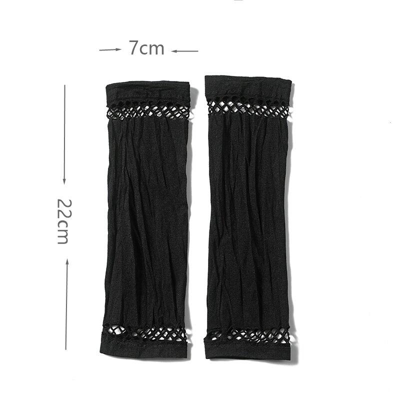 Black Fishnet Patchwork Arm Warmers, Fingerless Mesh Gloves for Punk&Gothic Style