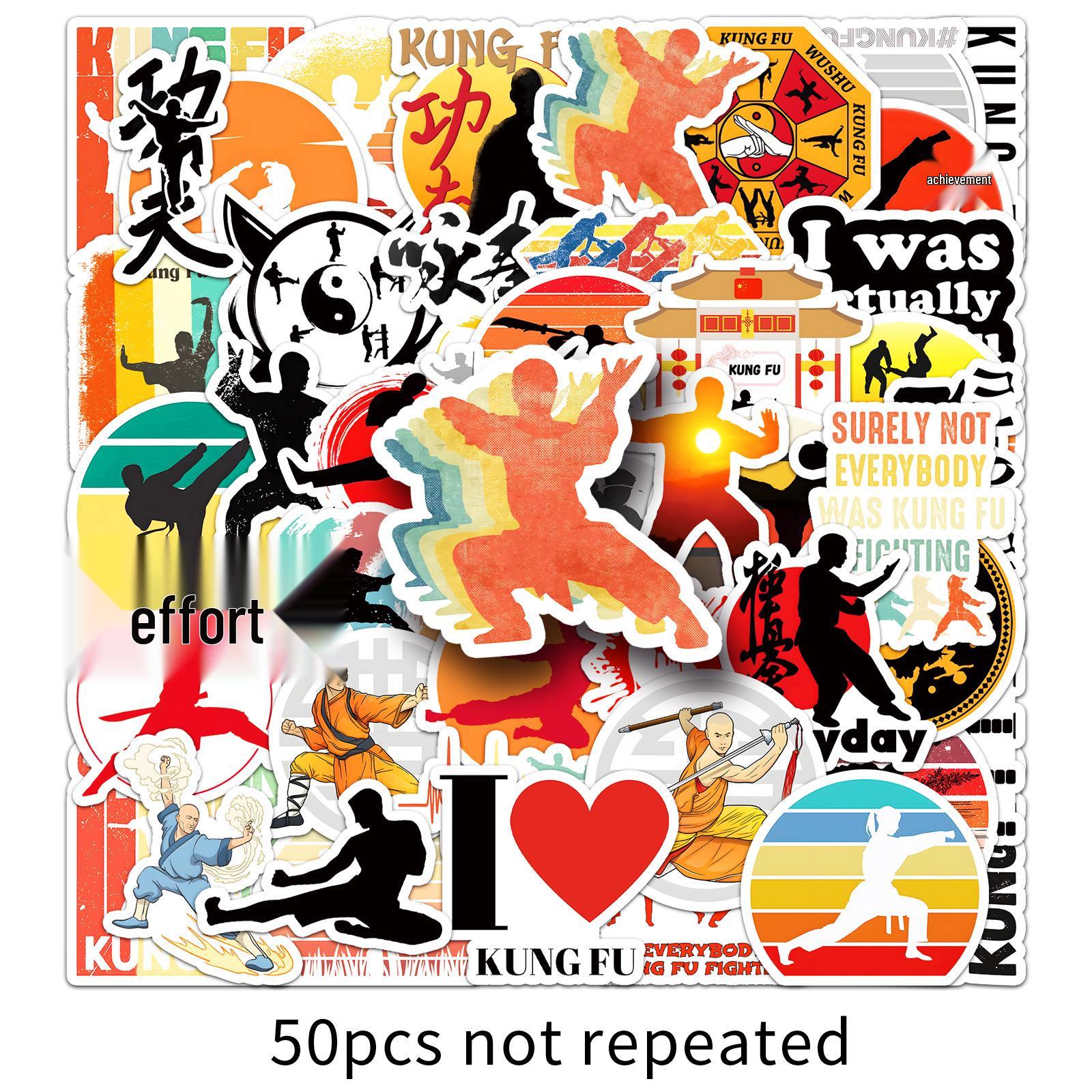 Pack of 50 Creative Waterproof Kung Fu Tai Chi Cartoon Stickers for Luggage & Journals