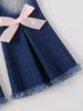 Girls' INS Style Pink Bow Sweatshirt & Denim Flared Pants Set