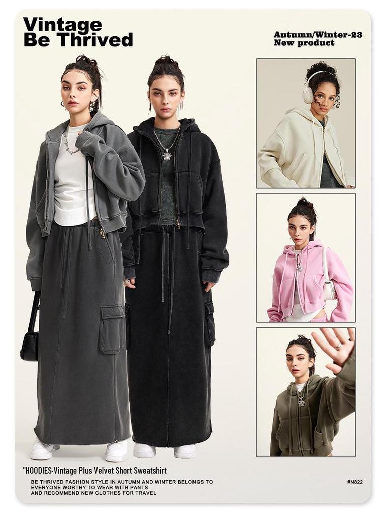 BE Women's 2024 Autumn/Winter Fashion: Hot Girl Washed Cardigan Suit & Short Sports Sweater Dress.