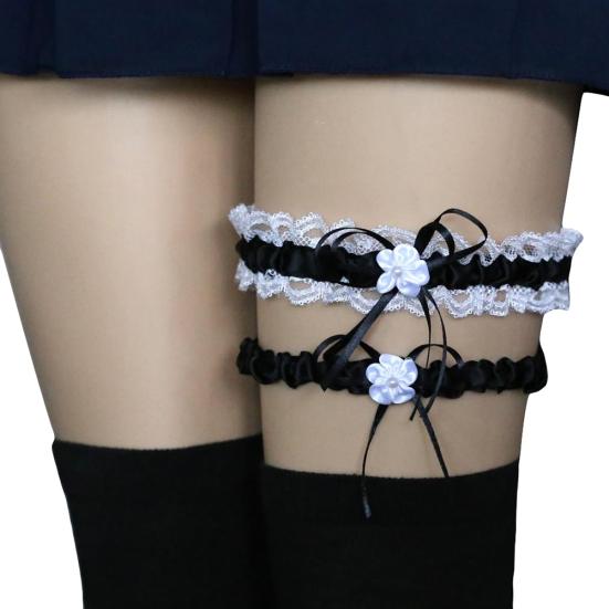 2Pcs/Set Women Garters Elastic Lace Trim Sexy Women Girl Bowknot Decor Garters Belt Suspender Bridal Accessories for Wedding