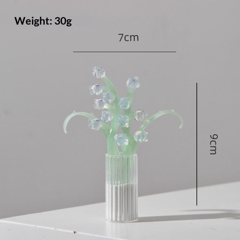 Handmade Glass Mini Flower Ornament Art Glass Artificial Flower With Small Vase Tabletop Decoration For Home Desktop Gift