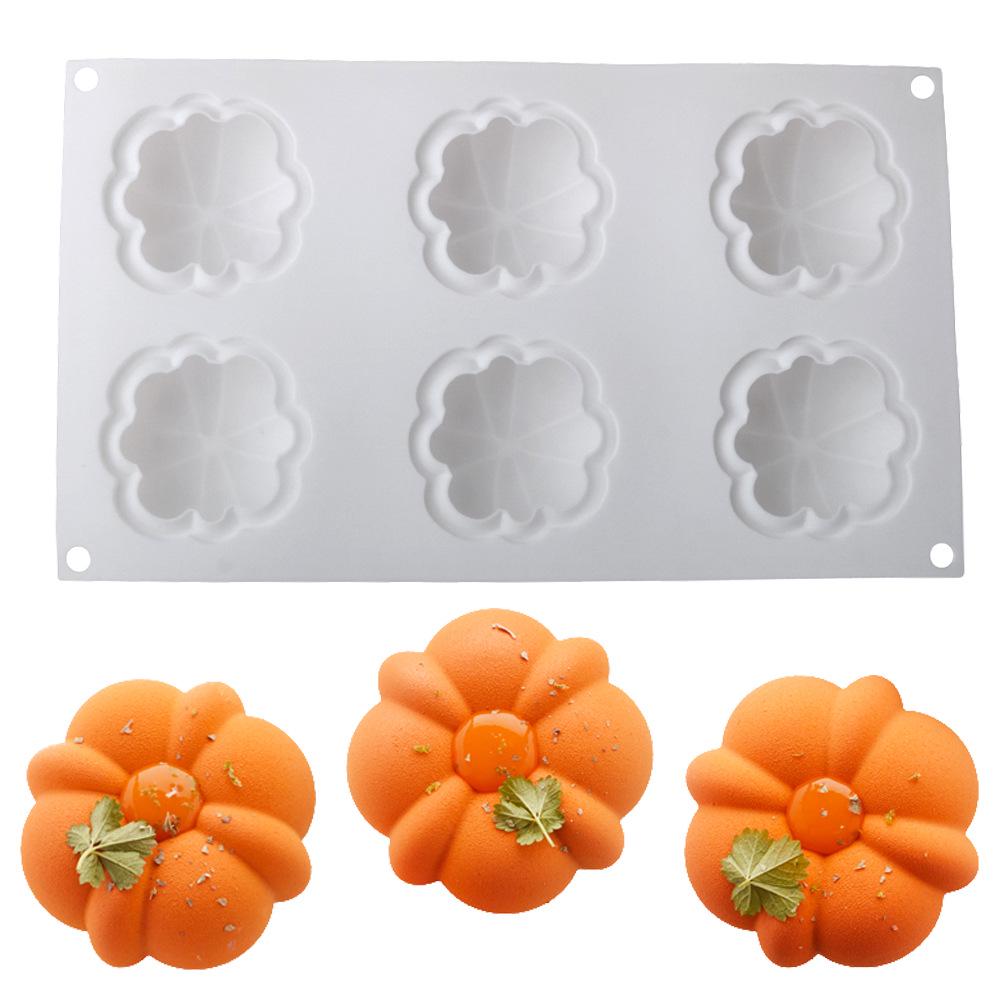 Matriță din silicon cu 6 cavități, formă de dovleac cu petale aurii și răsucire, pentru prăjituri și ciocolată