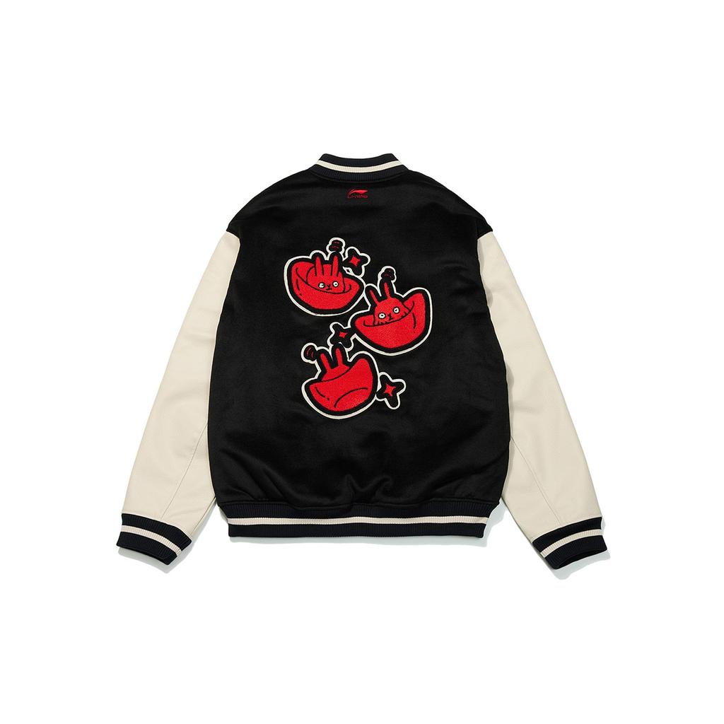 Li-Ning Rabbit Year Prosperity Collection Butterfly Rabbit Embroidered Loose Baseball Jacket Men Outerwear Black AJMT003-3